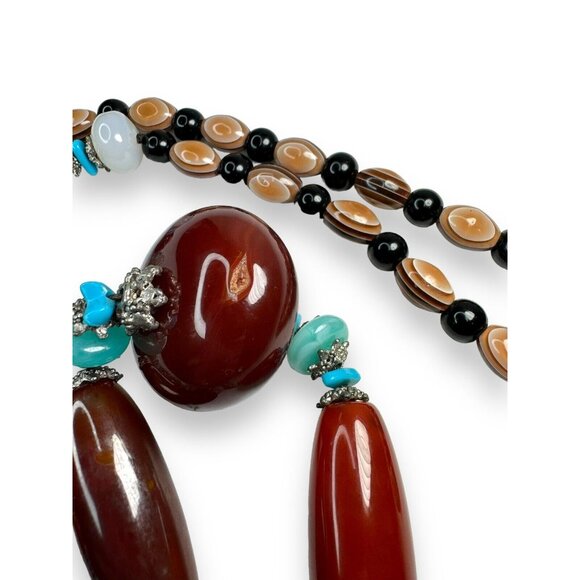 Long Stone Bead Necklace Mixed Gemstones and Glass 30" Boho Beaded Statement - Picture 12 of 16